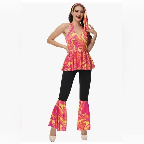 Haorugut 70s Disco Outfit Women Disco Pants & Disco Top - Picture 3 of 7